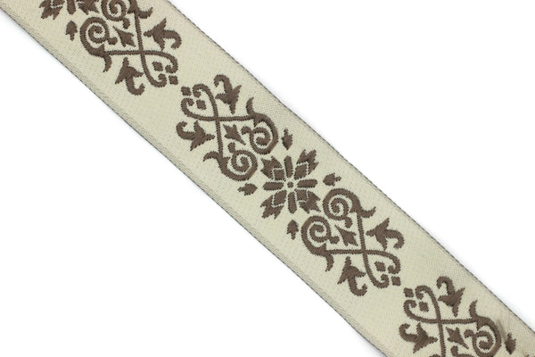 35mm Dark Brown Victorian Jade Jacquard Ribbon 1.37 inch | Embroidered Bordure | Fabric Tapestry for Embellishment Craft Home Decor 35271 V8