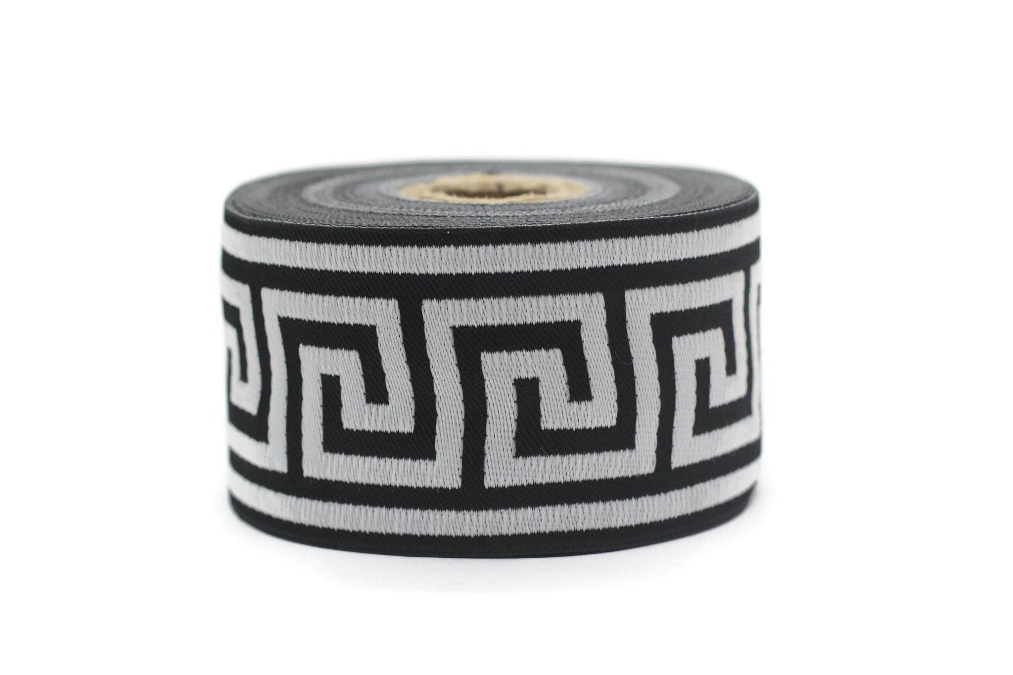 50 mm Black/White Greek key ribbon, Jacquard trims (1.96 inches), vintage ribbons, Decorative ribbons, Sewing trim, Jacquard ribbons, 50062