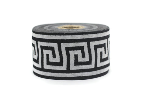 50 mm Black/White Greek key ribbon, Jacquard trims (1.96 inches), vintage ribbons, Decorative ribbons, Sewing trim, Jacquard ribbons, 50062