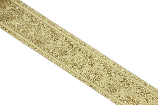 35 mm Gold ivy Jacquard ribbon, (1.37 inches), trim by the yard, Embroidered ribbon, Sewing trim, Scroll Jacquard trim, 35073