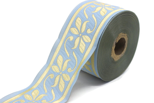 50 mm Blue&Gold Celtic Violet Jacquard Ribbon (1.96 inches), Celtic Tapestry, Jacquard trim, Drapery Trim, Upholstery Fabric 50977