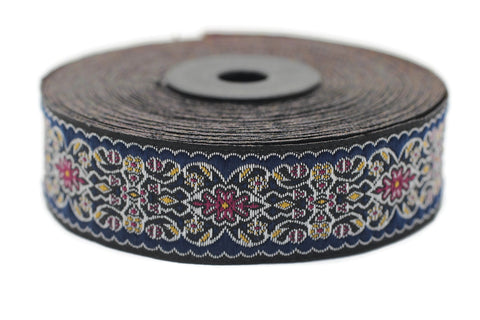 25 mm Blue&Red Jacquard ribbon (0.98 inches), Decorative Craft Ribbon, Sewing, Jacquard ribbons, Trim, woven ribbons, collar supply, 25939