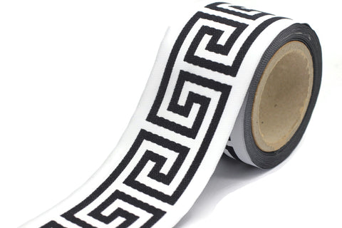 68 mm White&Black Greek Key Ribbon Trim (2.67 inch), Jacquard Trims for your Drapes, Curtains, Drapery Banding, Drapery Trim Tape V15 176