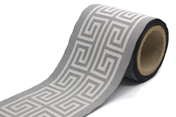 Gray 100 mm Embroidered Ribbon (3.93 inch) | Jacquard Trims | Sewing Trim | Drapery Trim | Curtain Trims | Jacquard Ribbons | 176 V14