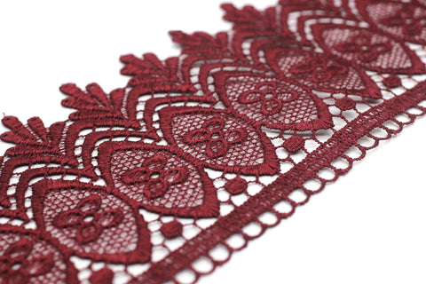100mm 8 Mt. Claret Red Bridal Guipure Lace Trim | 3.96 Inches Wide Lace Trim | Geometric Bridal Lace | French Guipure | Guipure Lace Fabric