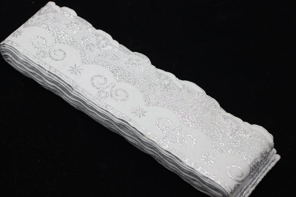 63 mm 10 Mt. Silver Embroidered Ribbons (2.5 inch),Indian Trims, Sewing Trim, drapery trim,Curtain trims, Jacquard Ribbons, trim for drapery