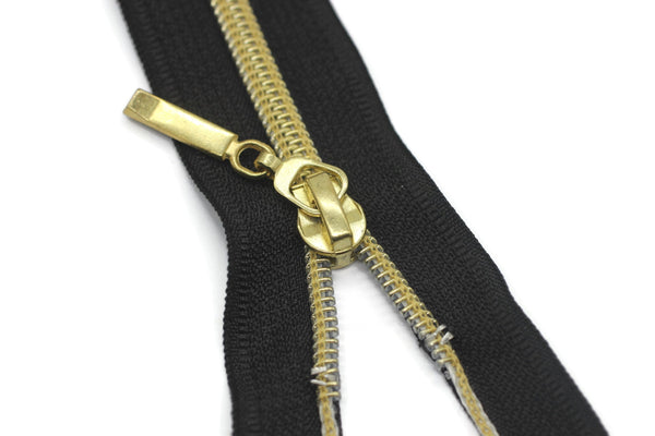 Coats Gold Teeth Metal Black Zippers, Open Bottom, 120 cm (47 inches) Zipper, Jacket Zipper, Dress Zipper, Coat Zipper, Cardigan Zipper