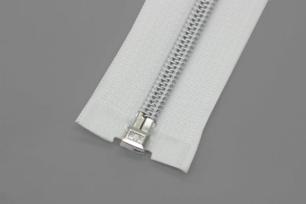 Coats Silver Teeth Metal White Zippers, Open Bottom, 120 cm (47 inches) Zipper, Jacket Zipper, Dress Zipper, Coat Zipper, Cardigan Zipper