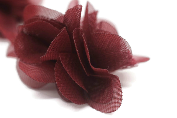 50mm Burgundy Chiffon Flower,Fluffy Flower For Hair Accessories,Rose Trim,Shabby Chiffon Flower Headbands,Chiffon Trim,Sewing,Artificial