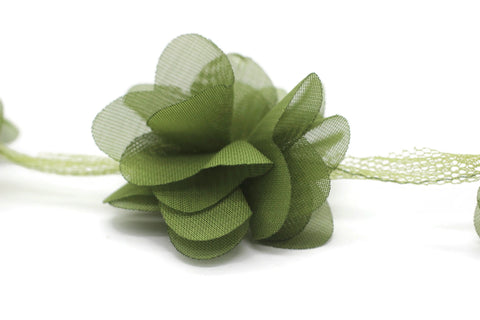 50 mm Green Chiffon Flower,Fluffy Flower For Hair Accessories,Rose Trim,Shabby Chiffon Flower Headbands,Chiffon Trim,Sewing,Artificial