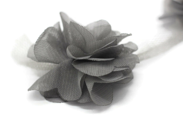 50 mm Dark Gray Chiffon Flower,Fluffy Flower For Hair Accessories,Rose Trim,Shabby Chiffon Flower Headbands,Chiffon Trim,Sewing,Artificial