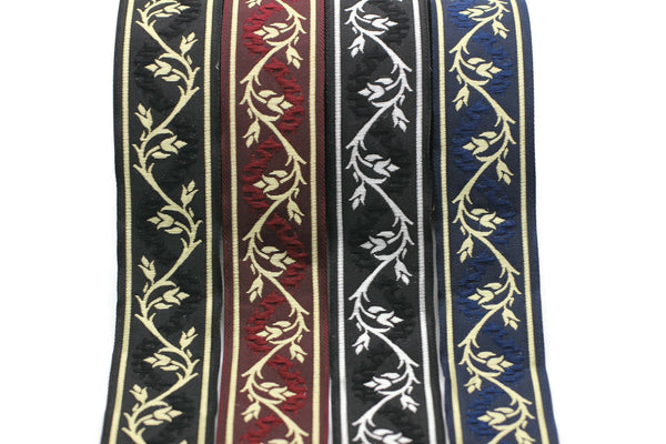 35 mm Tulips embroidered jacquard Ribbons (1.37 inches), Jacquard trim, craft supplies, collar supply, sewing trim, 35094