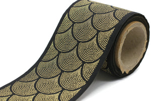 100mm Gold Black Embroidered Ribbons(3.93 inch),Jacquard Trims, Sewing Trim, drapery trim, Jacquard Ribbons, trim for drapery, 200 V4