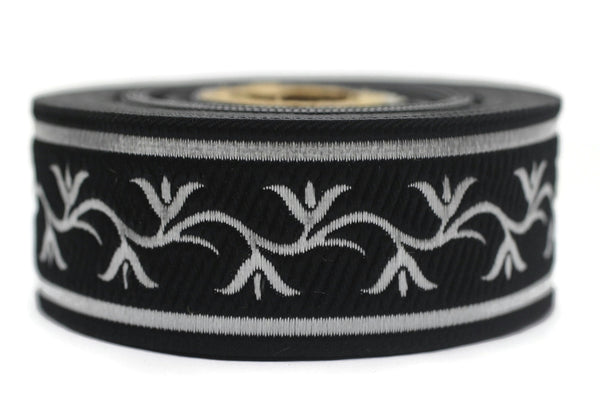 35 mm Black ivy Jacquard ribbon, (1.37 inches), trim by the yard, Embroidered ribbon, Sewing trim, Scroll Jacquard trim, 35073