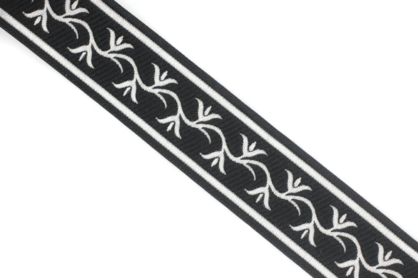 35 mm Black ivy Jacquard ribbon, (1.37 inches), trim by the yard, Embroidered ribbon, Sewing trim, Scroll Jacquard trim, 35073