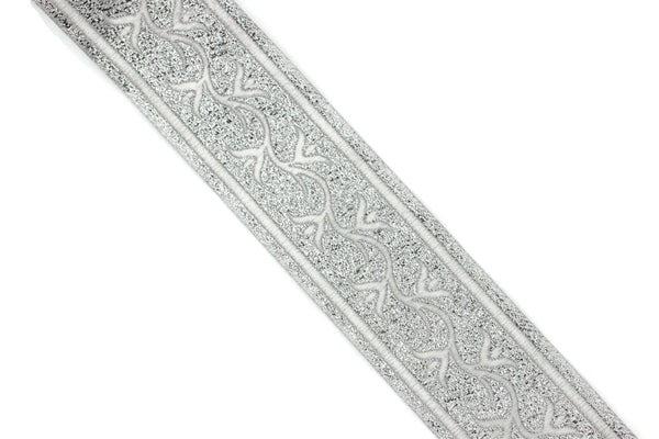 35 mm Silver ivy Jacquard ribbon, (1.37 inches), trim by the yard, Embroidered ribbon, Sewing trim, Scroll Jacquard trim, 35073