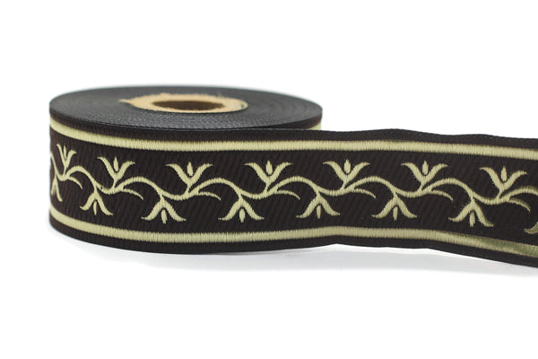 35 mm Brown ivy Jacquard ribbon, (1.37 inches), trim by the yard, Embroidered ribbon, Sewing trim, Scroll Jacquard trim, 35073