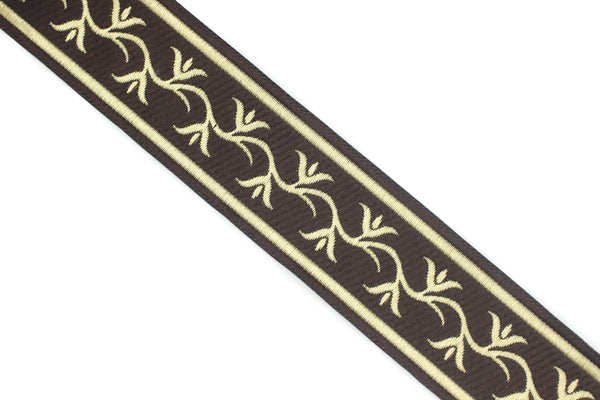 35 mm Brown ivy Jacquard ribbon, (1.37 inches), trim by the yard, Embroidered ribbon, Sewing trim, Scroll Jacquard trim, 35073