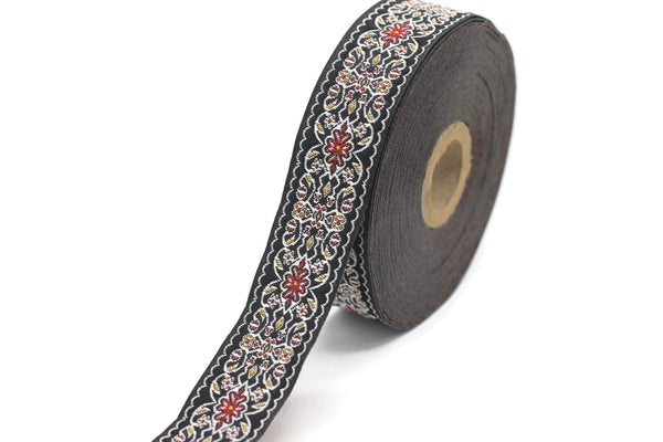 25 mm Black&Red Jacquard ribbon (0.98 inches), Decorative Craft Ribbon, Sewing, Jacquard ribbons, Trim, woven ribbons, collar supply, 25939