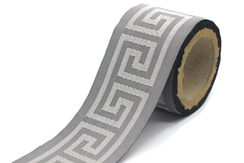 68 mm Greek Key Ribbon Trim (2.67 inch), Jacquard Trims for your Drapes, Curtains, Drapery Banding, Drapery Trim Tape V14 176