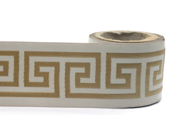 68 mm Greek Key Ribbon Trim (2.67 inch), Jacquard Trims for your Drapes, Curtains, Drapery Banding, Drapery Trim Tape V3 176