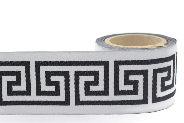 68 mm White&Black Greek Key Ribbon Trim (2.67 inch), Jacquard Trims for your Drapes, Curtains, Drapery Banding, Drapery Trim Tape V15 176