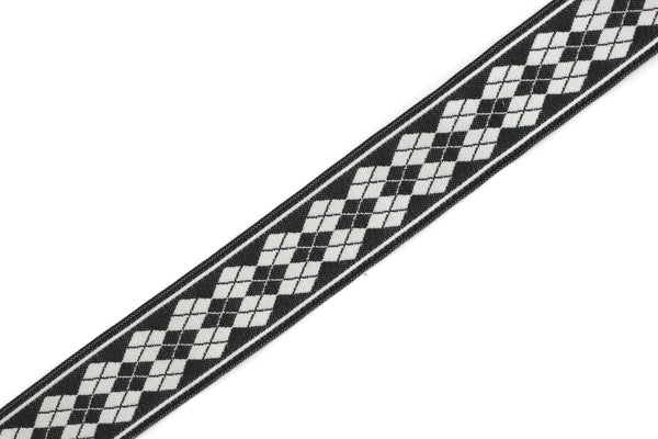 22 mm Black Baklava Embroidered Jacquard Ribbon Trim (0.86 inches), Woven Border, Upholstery Fabric, Drapery Ribbon Trim Costume Design BKV