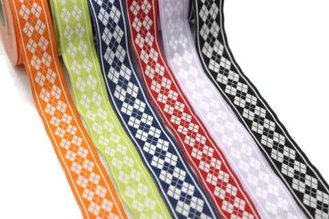22 mm Turkish Baklava Embroidered Jacquard Ribbon Trim(0.86 inches), Woven Border, Upholstery Fabric, Drapery Ribbon Trim Costume Design BKV