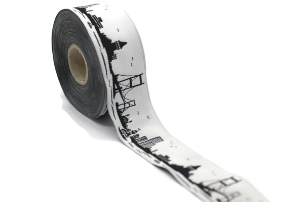 35mm Black&White Istanbul Embroidered Jacquard Ribbon(1.37 inches),Woven Border, Upholstery Fabric, Drapery Ribbon Trim Costume Design 35079