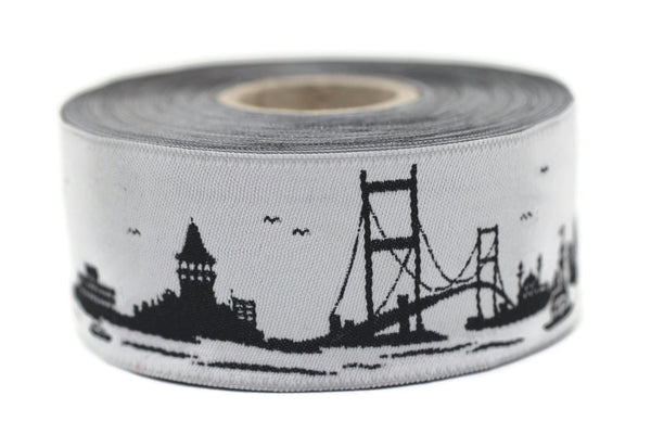 35 mm Istanbul Embroidered Jacquard Ribbon (1.37 inches), Woven Border, Upholstery Fabric, Drapery Ribbon Trim Costume Design 35079