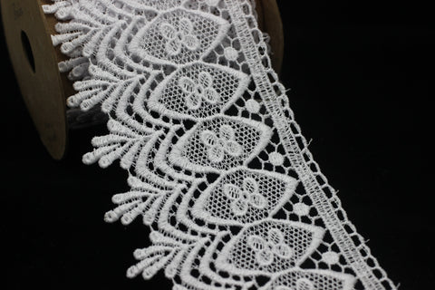 97mm 8 Meters White Bridal Guipure Lace Trim | 3.82 Inches Wide Lace Trim | Geometric Bridal Lace | French Guipure | Guipure Lace Fabric