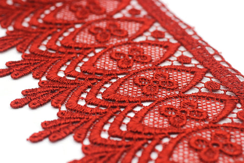 104mm 8 Meters Red Bridal Guipure Lace Trim | 4.11 Inches Wide Lace Trim | Geometric Bridal Lace | French Guipure | Guipure Lace Fabric