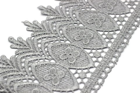 100mm 8 Meters Grey Bridal Guipure Lace Trim | 3.96 Inches Wide Lace Trim | Geometric Bridal Lace | French Guipure | Guipure Lace Fabric