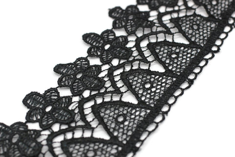 72mm 8 Meters Black Bridal Guipure Lace Trim | 2.83 Inches Wide Lace Trim | Geometric Bridal Lace | French Guipure | Guipure Lace Fabric