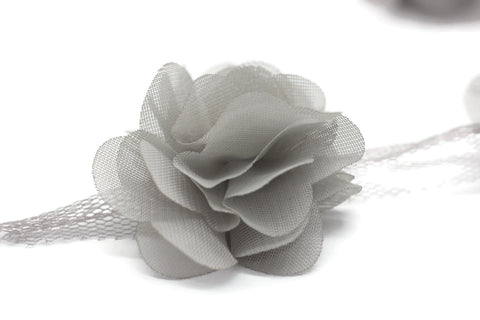 50 mm Gray Chiffon Flower,Fluffy Flower For Hair Accessories,Rose Trim,Shabby Chiffon Flower Headbands,Chiffon Trim,Sewing,Artificial