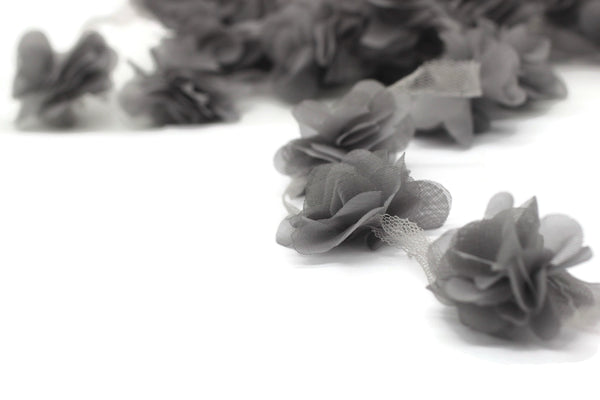50 mm Dark Gray Chiffon Flower,Fluffy Flower For Hair Accessories,Rose Trim,Shabby Chiffon Flower Headbands,Chiffon Trim,Sewing,Artificial