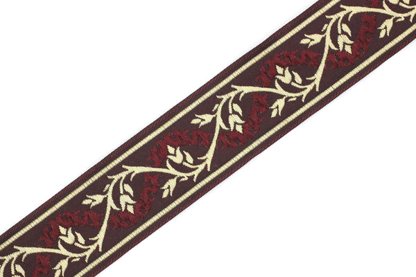 35 mm Claret Red/Gold Tulips embroidered jacquard Ribbons (1.37 inches), Jacquard trim, craft supplies, collar supply, sewing trim, 35094