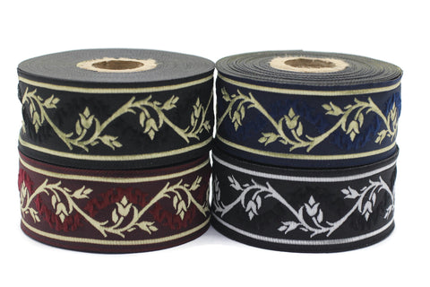 35 mm Tulips embroidered jacquard Ribbons (1.37 inches), Jacquard trim, craft supplies, collar supply, sewing trim, 35094