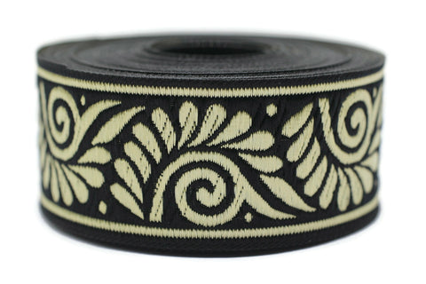 35 mm Gold&Black Spartan Helmet Design Jacquard Ribbon (1.37 inches), Roman Tapestry, Jacquard trim, Drapery Trim, Upholstery Fabric 35064