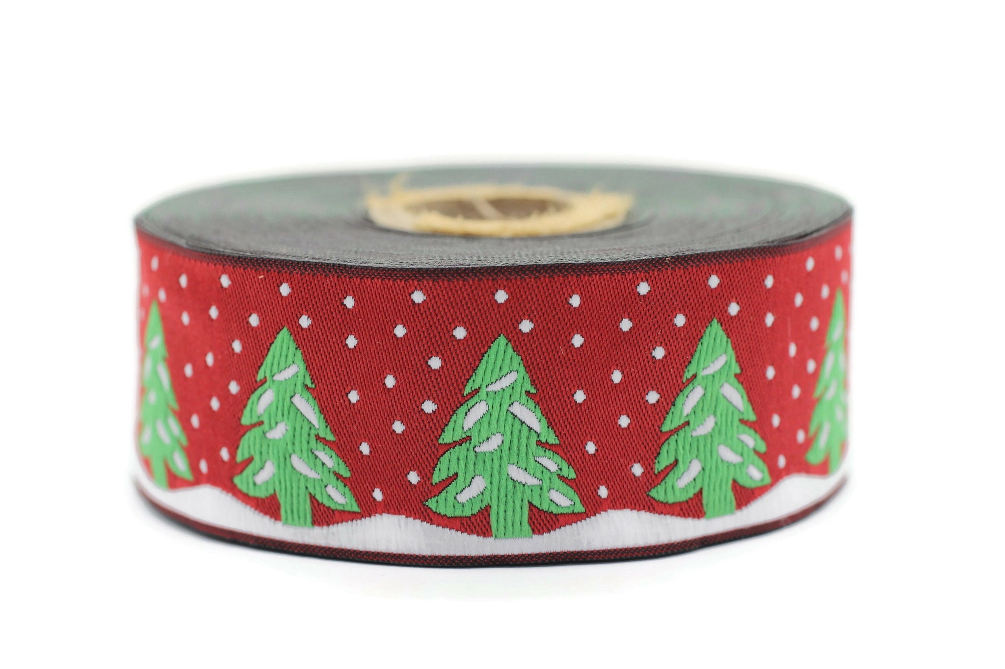 35 mm Red Christmas jacquard ribbons 1.37 inches, pine tree embroidered trim, Christmas trim, Christmas jacquards, Christmas border, 35482
