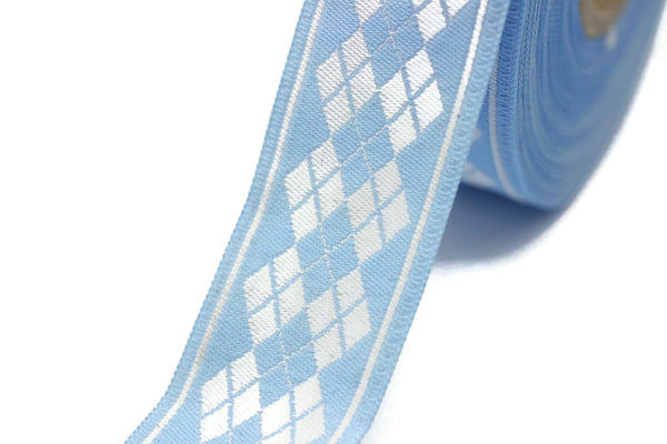 22mm Baby Blue Baklava Embroidered Jacquard Ribbon Trim(0.86 inches),Woven Border, Upholstery Fabric, Drapery Ribbon Trim Costume Design BKV