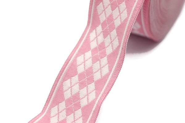22mm Baby Pink Baklava Embroidered Jacquard Ribbon Trim(0.86 inches),Woven Border, Upholstery Fabric, Drapery Ribbon Trim Costume Design BKV