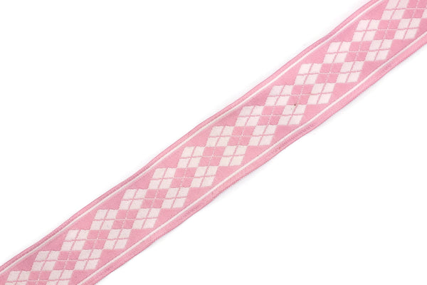 22mm Baby Pink Baklava Embroidered Jacquard Ribbon Trim(0.86 inches),Woven Border, Upholstery Fabric, Drapery Ribbon Trim Costume Design BKV