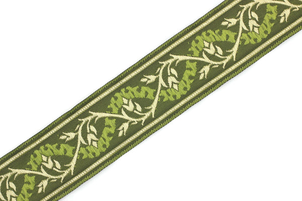 35 mm Green/Gold Tulips embroidered jacquard Ribbons (1.37 inches), Jacquard trim, craft supplies, collar supply, sewing trim, 35094