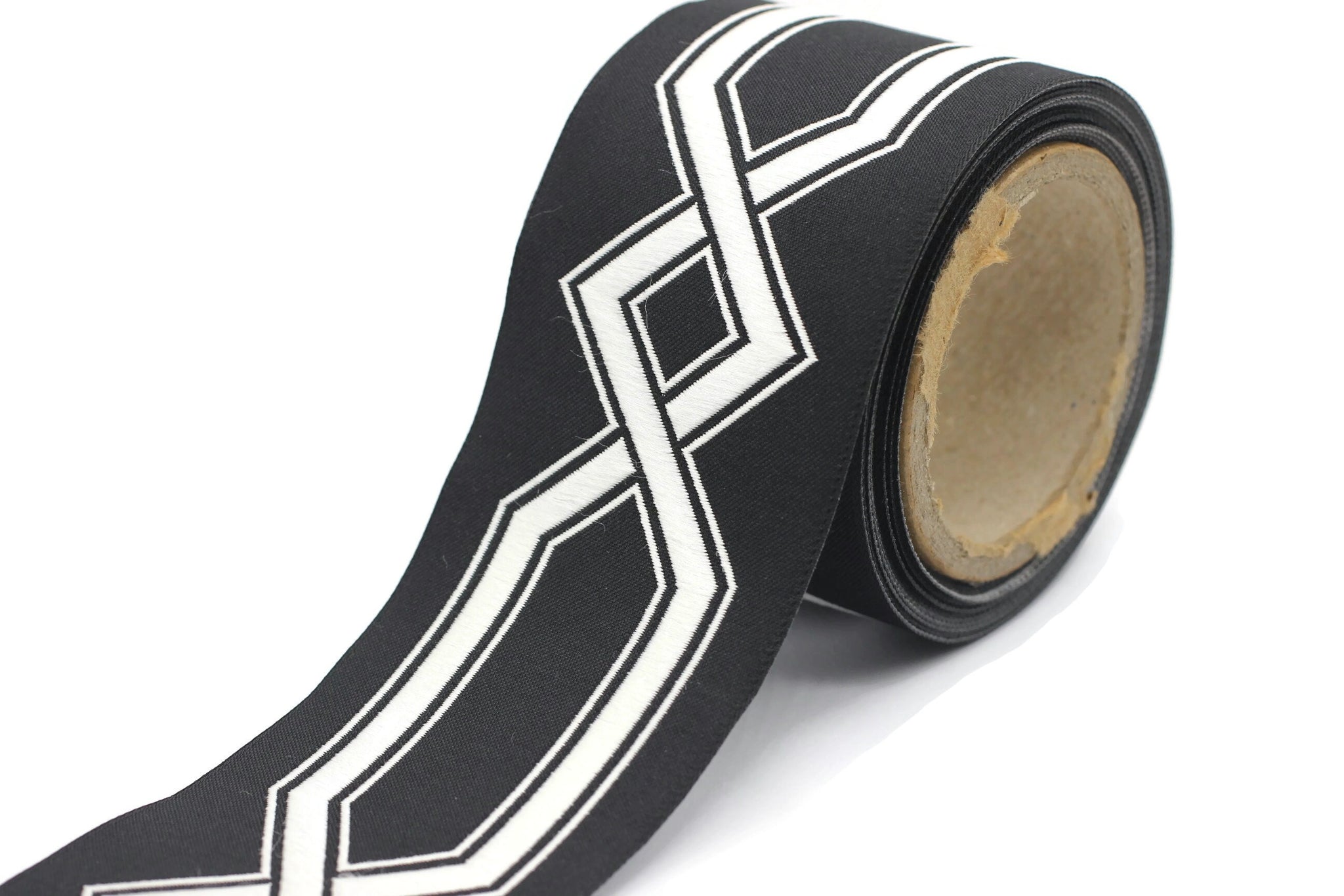 68 mm Black-White Embroidered Ribbons (2.67 inch), Jacquard Trims, Sewing Trim, drapery trim, Curtain trims, trim for drapery, 178 V9