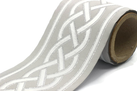 100 mm  Embroidered Grey-White Ribbons (3.93 inc) , Jacquard Trims, Sewing Trim, drapery trim, Curtain trims, trim for drapery, 177 V4