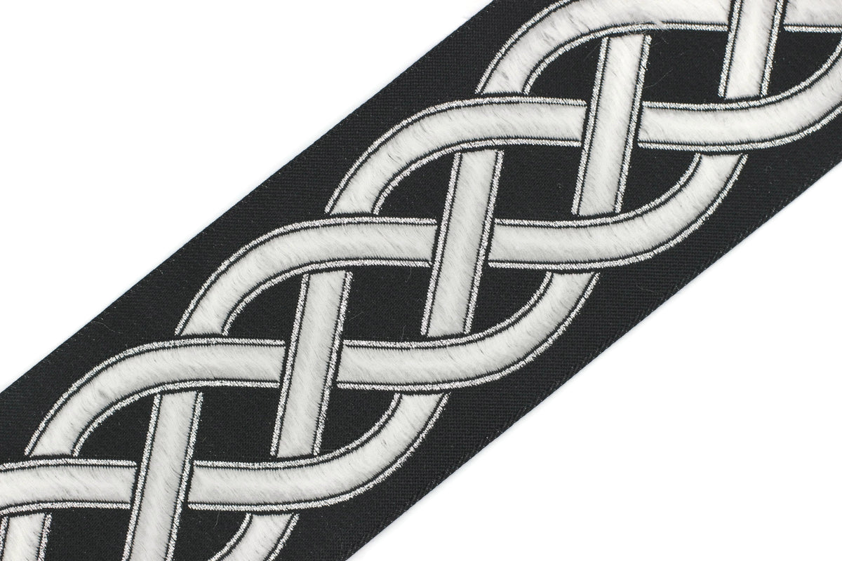 68 mm Black-White Celtic Knot Jacquard Ribbon for Drapery (2.67 inch ...
