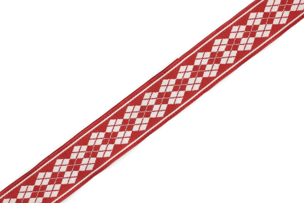22 mm Red Baklava Embroidered Jacquard Ribbon Trim (0.86 inches), Woven Border, Upholstery Fabric, Drapery Ribbon Trim Costume Design BKV