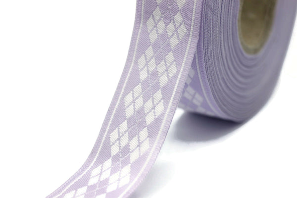 22 mm Lilac Baklava Embroidered Jacquard Ribbon Trim (0.86 inches), Woven Border, Upholstery Fabric, Drapery Ribbon Trim Costume Design BKV