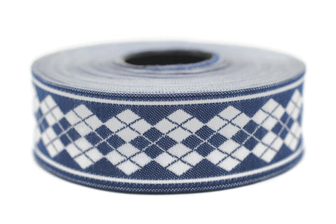 22 mm Blue Baklava Embroidered Jacquard Ribbon Trim (0.86 inches), Woven Border, Upholstery Fabric, Drapery Ribbon Trim Costume Design BKV